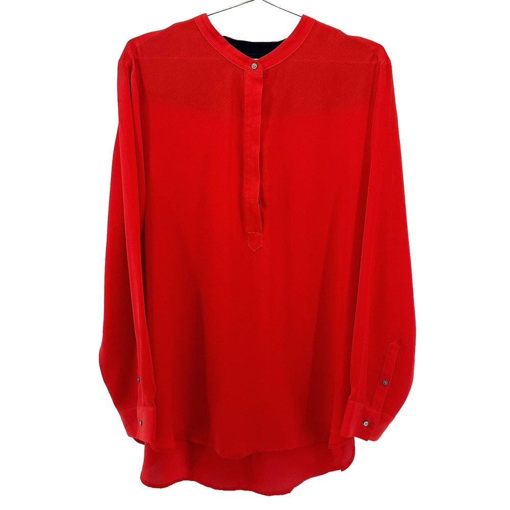 BANANA REPUBLIC Long Sleeve Henley Blouse • XL‎ • blood orange red • chic preppy